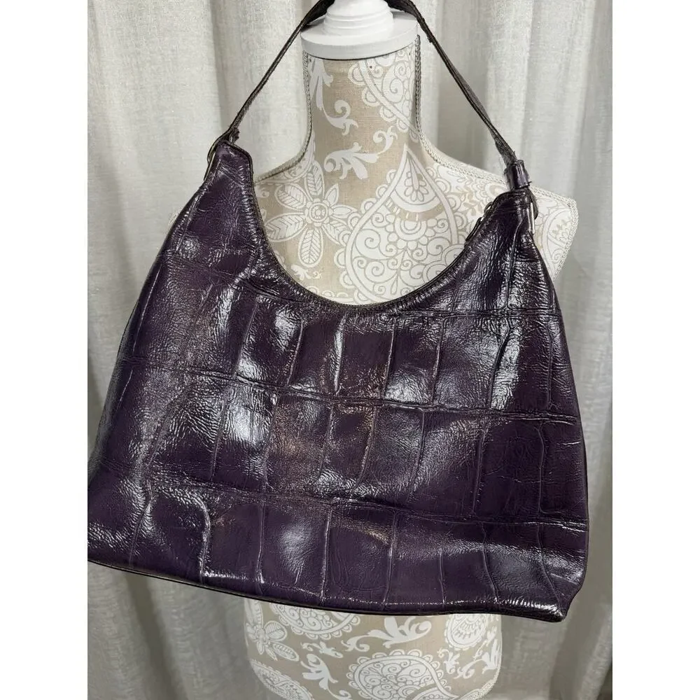 Kate Spade Purple Croc-Embossed Leather Shoulder Bag Hobo